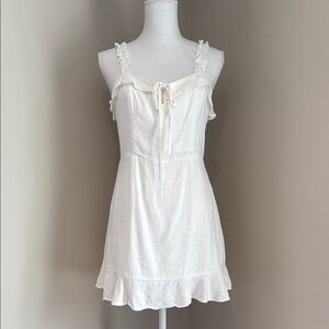 If By Sea | Anthropologie | Elegant White Ruffle Strap Linen Sun Dress | Medium